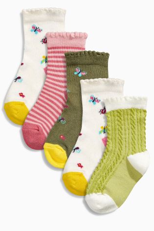 Pink Bug And Stripe Socks Five Pack (Younger Girls)